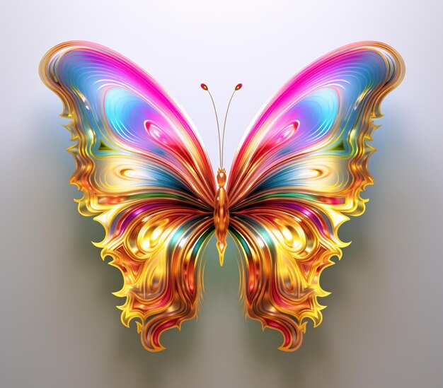 brightly colored butterfly with a long tail on a white background generative ai