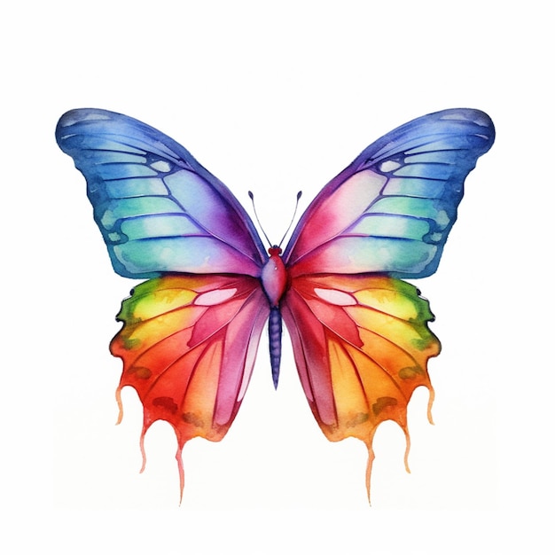 Brightly colored butterfly with open wings on white background generative ai