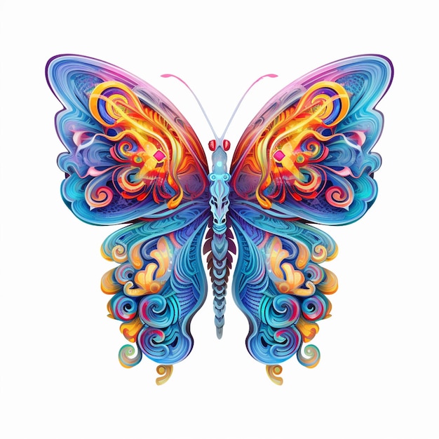 brightly colored butterfly with swirls and swirls on wings generative ai