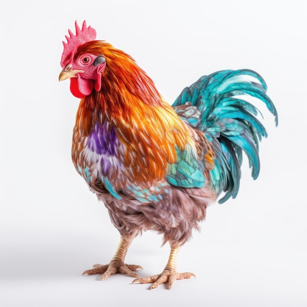 A Brightly Colored Chicken On White Background