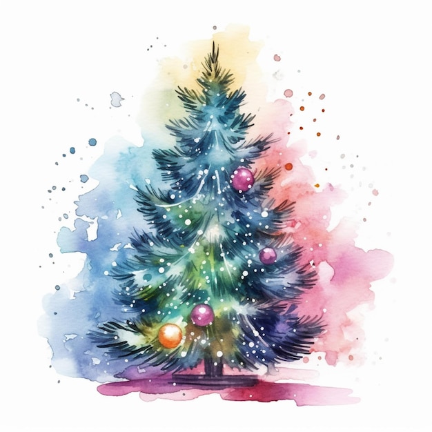 a brightly colored christmas tree with ornaments and snowflakes generative ai