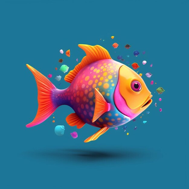 A brightly colored fish with bubbles and bubbles floating around it generative ai