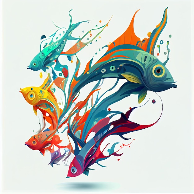 brightly colored fish with a splash of paint on them generative ai