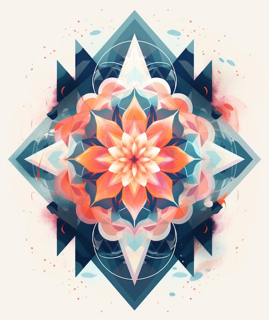 Brightly colored flower on a geometric background with a blue background generative ai