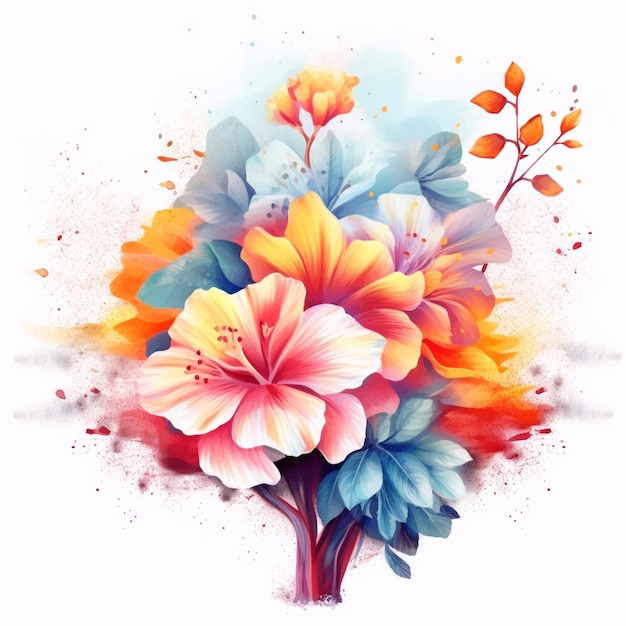 Brightly colored flowers are arranged in a bouquet on a white background generative ai