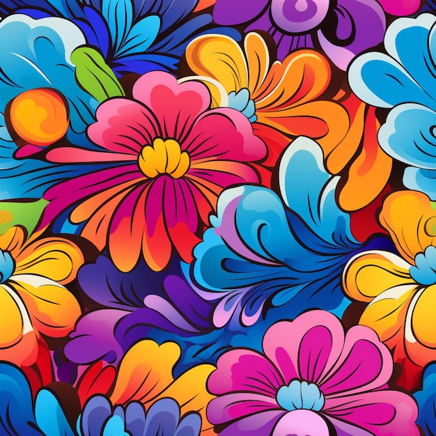 Brightly colored flowers are grouped together in a pattern generative ai