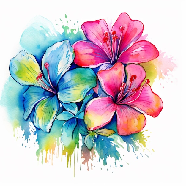 Brightly colored flowers are painted on a white background with watercolor generative ai