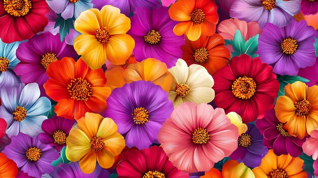 Photo brightly colored flowers create a beautiful and cheerful floral pattern