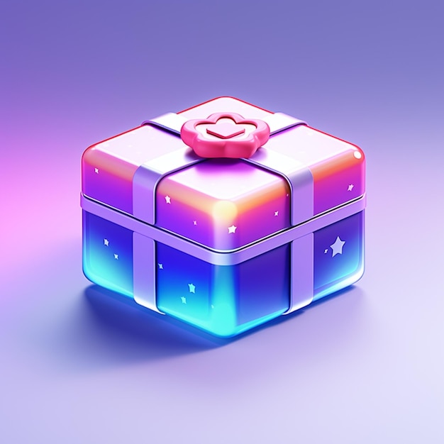 brightly colored gift box with a bow on top on a purple background generative ai