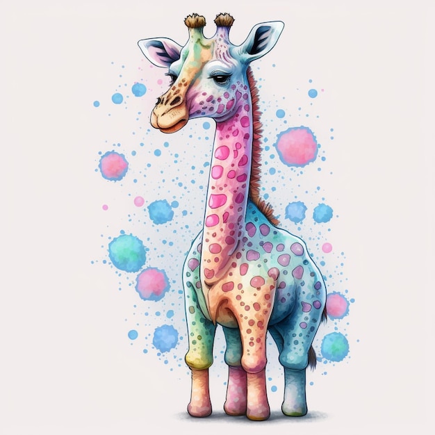 Brightly colored giraffe with a crown on its head generative ai