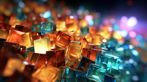 brightly colored glass blocks are arranged in a row on a table generativ ai