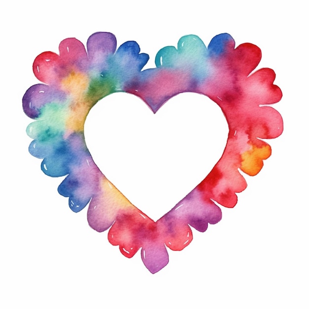 a brightly colored heart shaped frame with watercolor paint effect generative ai