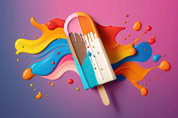 A brightly colored ice cream popsicle against a vibrant background Generative AI