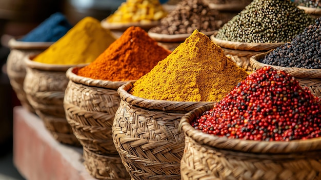 Brightly Colored Indian Spices Displayed