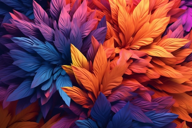 Brightly colored leaves are arranged in a pattern on a black background generative ai