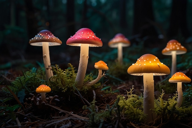 Brightly colored lights with mushrooms and fungi