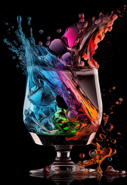 Brightly colored liquid pouring into a glass of water generative ai