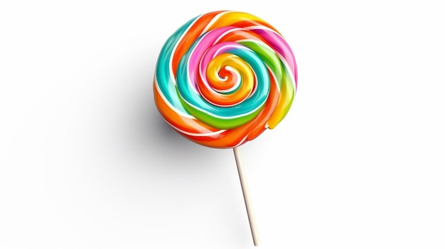 brightly colored lollipop on a stick on a white surface generative ai