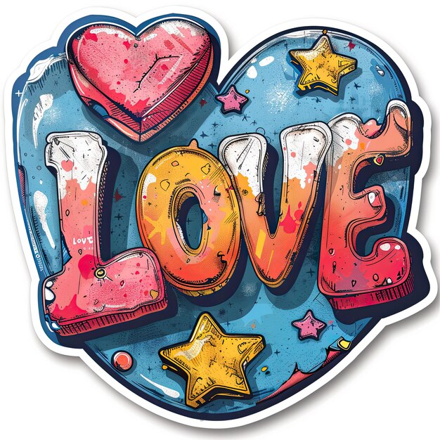 Photo brightly colored love sticker bursting with joy generative ai