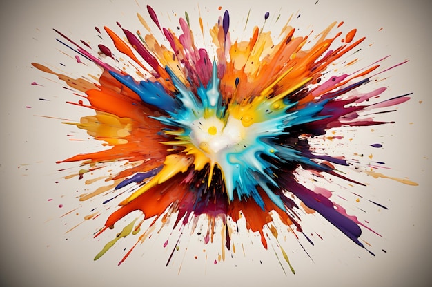 Brightly colored paint splattered on a white background generative ai