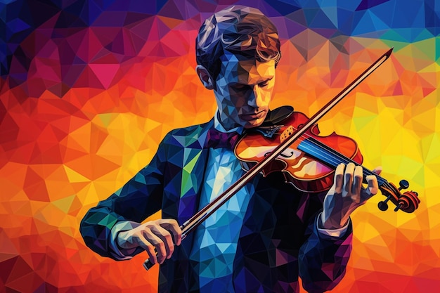 Brightly colored painting of a man playing a violin generative ai