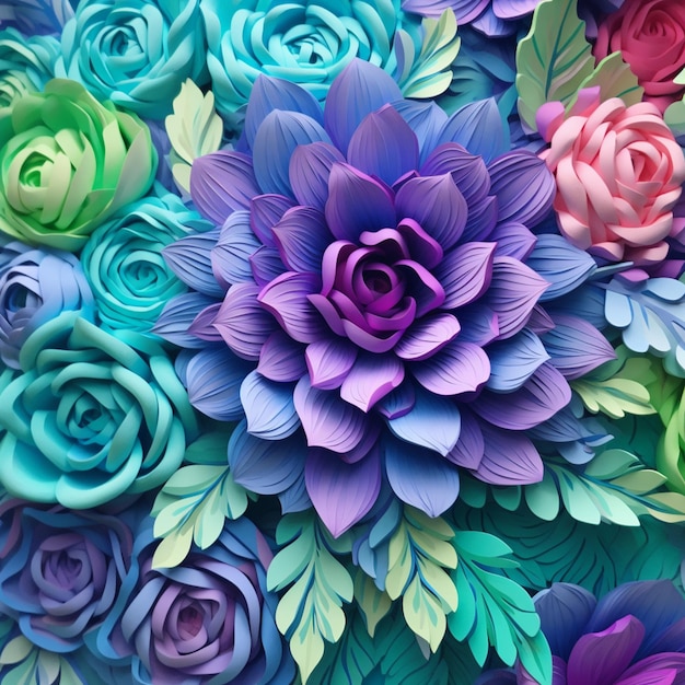 Brightly colored paper flowers are arranged in a bouquet generative ai