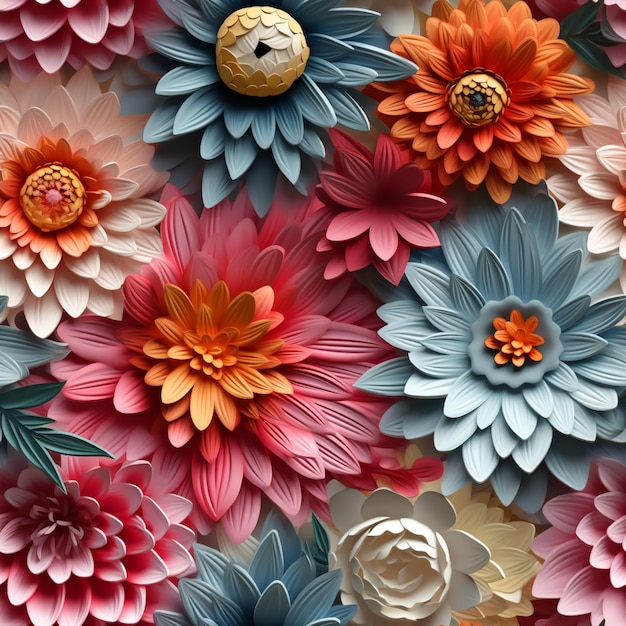 brightly colored paper flowers are arranged in a pattern generative ai