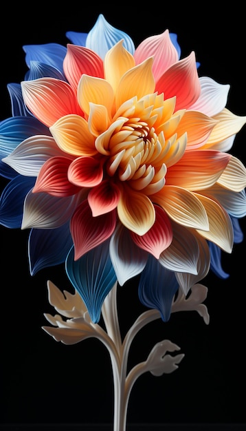 brightly colored paper flowers are arranged in a vase on a black background generative ai