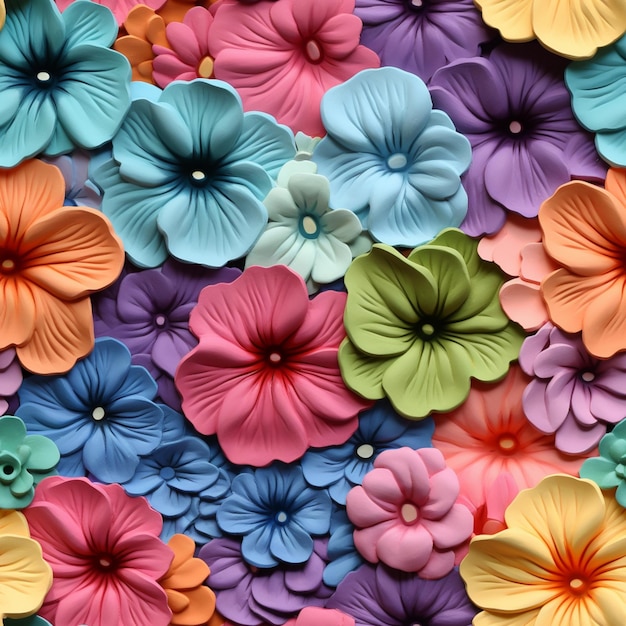 Brightly colored paper flowers are arranged in a wall of different colors generative ai