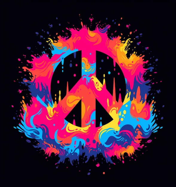 a brightly colored peace sign surrounded by splashes of paint generative ai