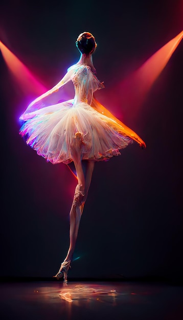 brightly colored photograph of a woman in a tutu dancing generative ai