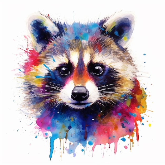 A brightly colored raccoon with a white background and a white background generative ai