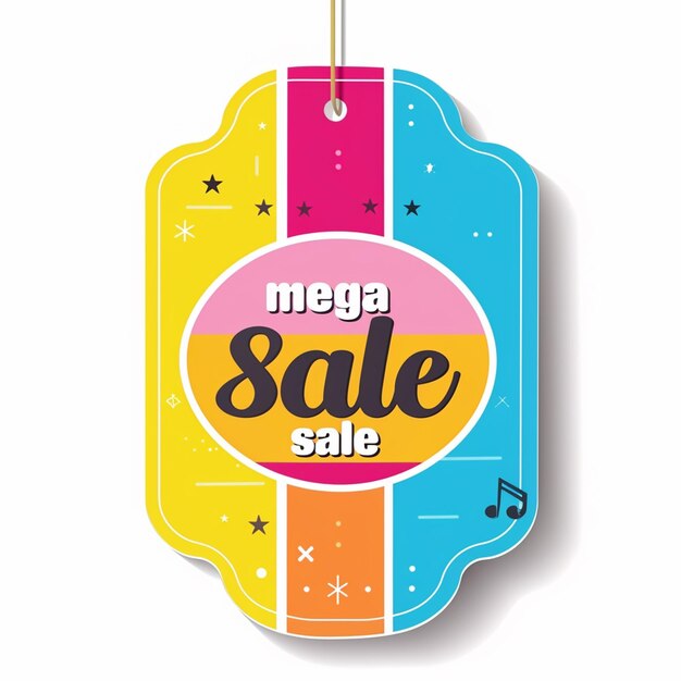 Photo brightly colored sales labels with large sale text