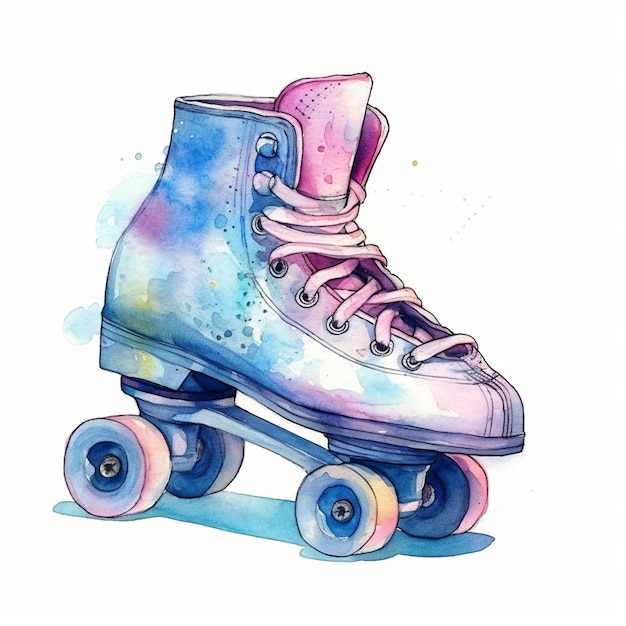 a brightly colored skateboard with a pair of pink and blue rollers generative ai