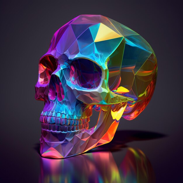 Brightly colored skull with a lower jaw and lower jaw generative ai