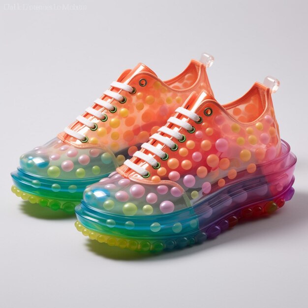 brightly colored sneakers with a polka dot pattern on the sole generative ai