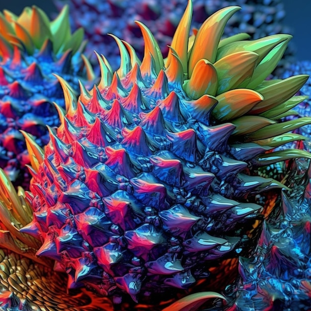 Brightly colored spikes of a plant with a blue background generative ai