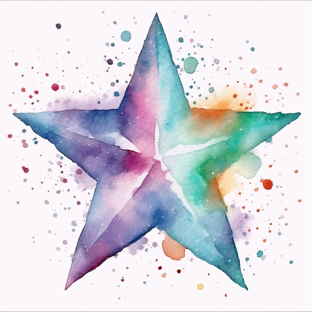 Brightly colored star with watercolor spots on white background generative ai