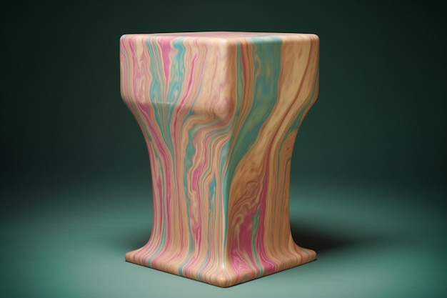 brightly colored vase with a wooden base on a green background generative ai