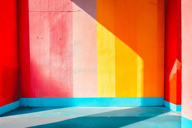 Brightly colored wall with blue floor