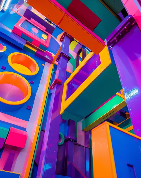 Photo brightly colored walls and floors of a brightly lit play area generative ai