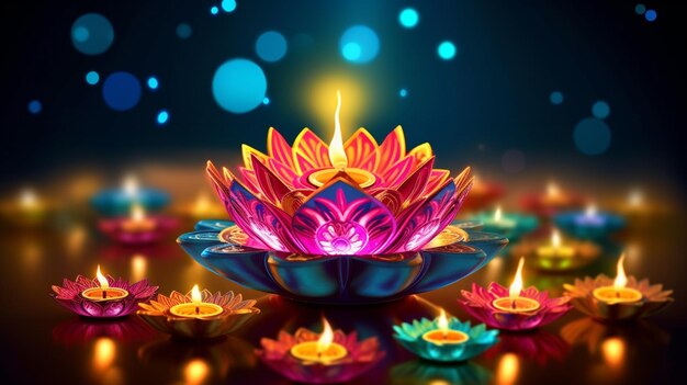 brightly lit candles are floating in a pond of water generative ai