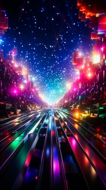 Brightly lit city street in the middle of the night Generative AI