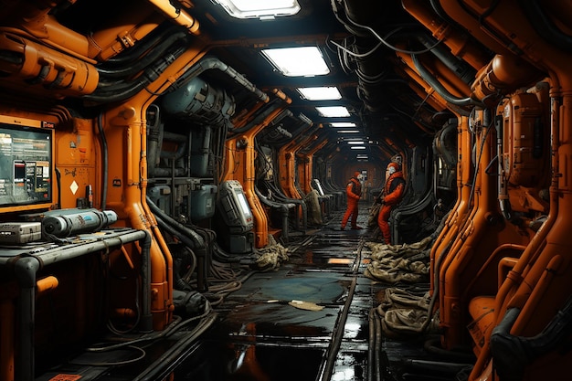 Brightly Lit Interior of a Spaceship