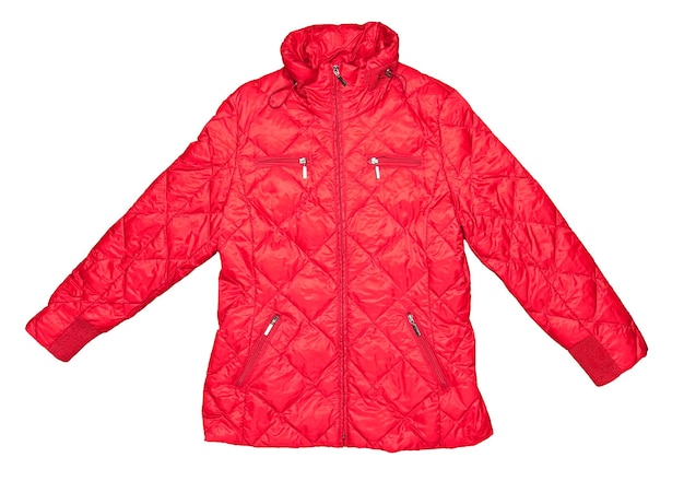 Brightly red down women's jacket for skiing isolated on a white background