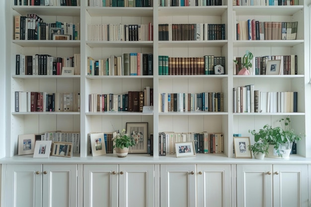 Brighton England August 03 2019 White wooden bookcase filled with books in a UK home setting