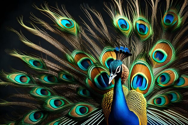 A brilliant peacock depicted in dynamic plumage Creative resource AI Generated