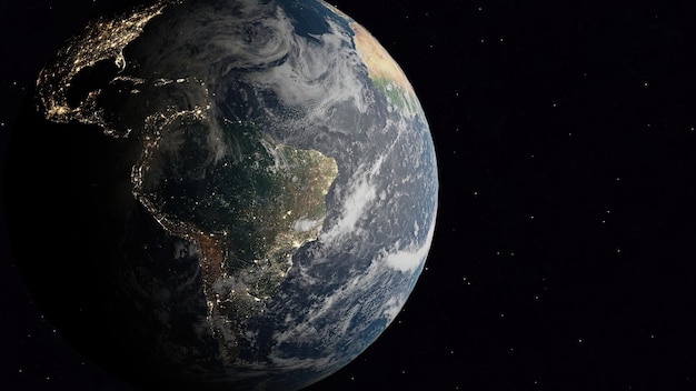 Brilliant satellite view of orbiting planet earth with focus on South America