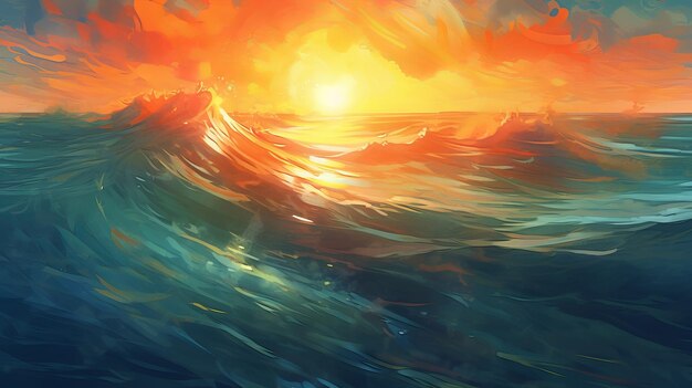 Brilliant Sea with Sun Reflections Illustration AI Generated