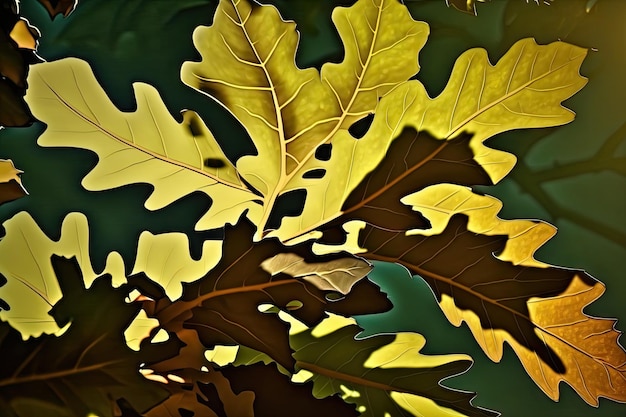 Brilliant sun lush oak leaves